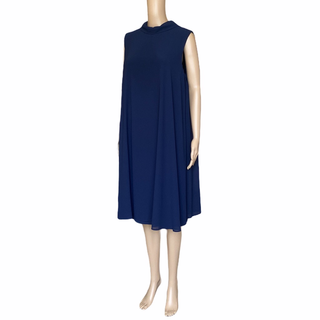 Carre Noir Mock Double Layer Tent Swing Dress In Navy Blue Size 14